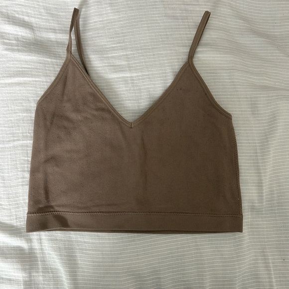 Red & Beige Ribbed Crop Top - Picture 4 of 6